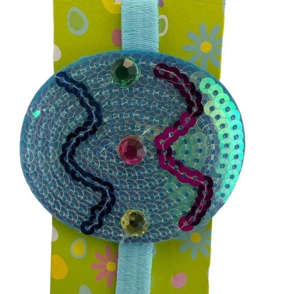 Sassy Sequin Easter Headband Elasticized Band Easter Egg Blue